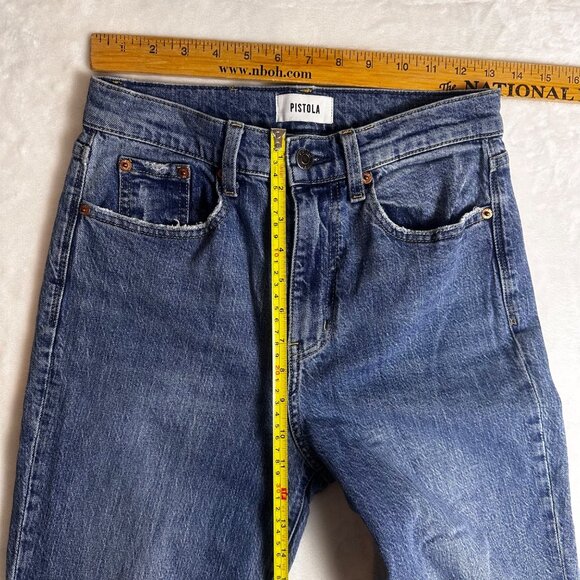 Pistola Distressed Blue Denim Jeans High rise Sz 26 Ripped knee Straight Leg - Picture 4 of 10
